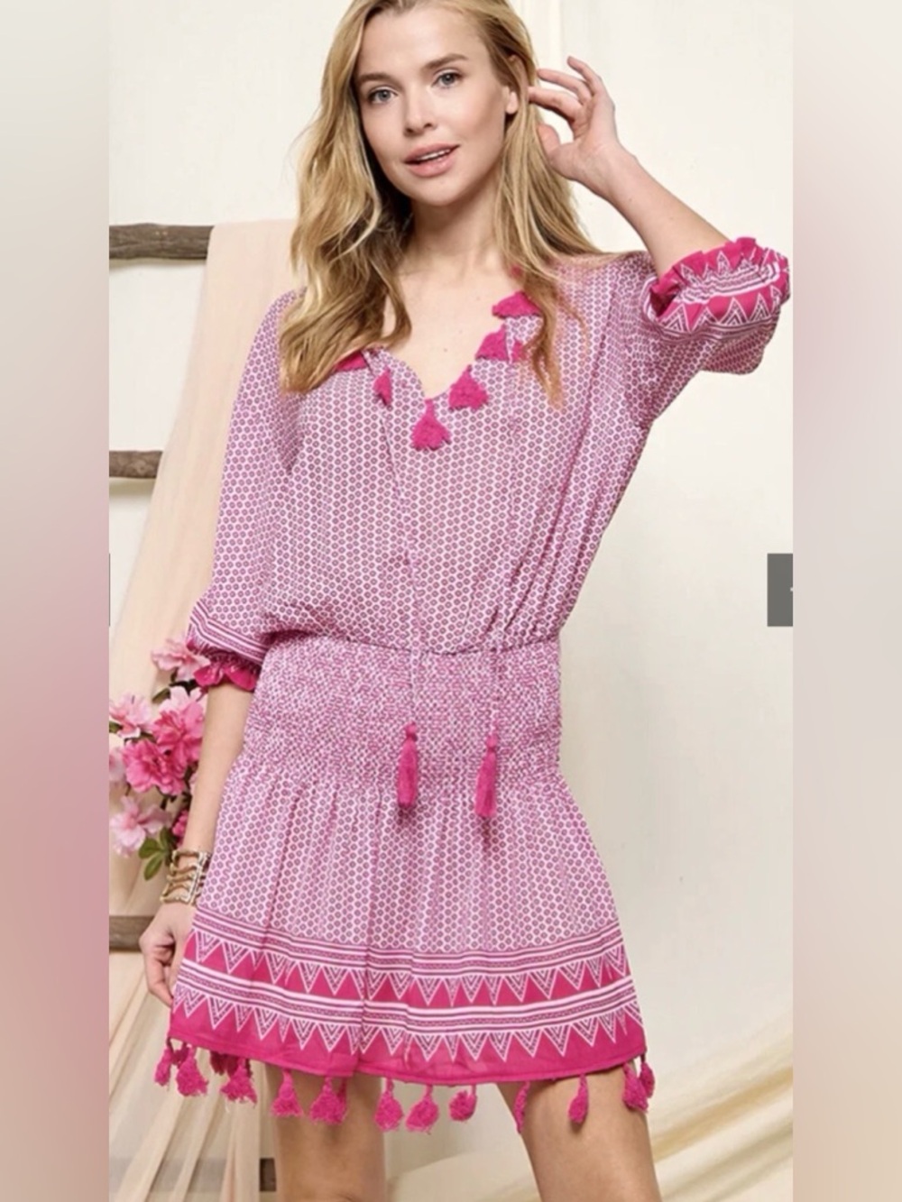 CEZELE Pink Tassel Mini Dress Swim Cover Up Medium NWT Beach Coastal Barbiecore